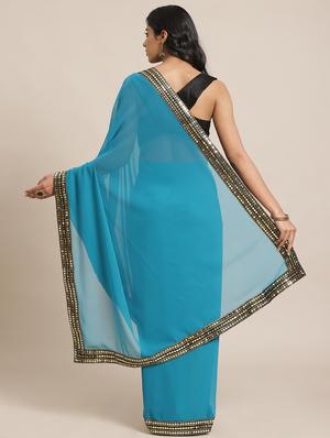 solid bordered saree with blouse - 17563022 - Standard Image - 2