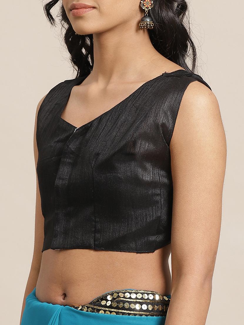solid bordered saree with blouse - 17563022 - Zoom Image - 3