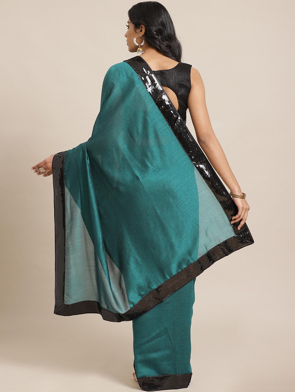solid bordered saree with blouse - 17563023 - Zoom Image - 2
