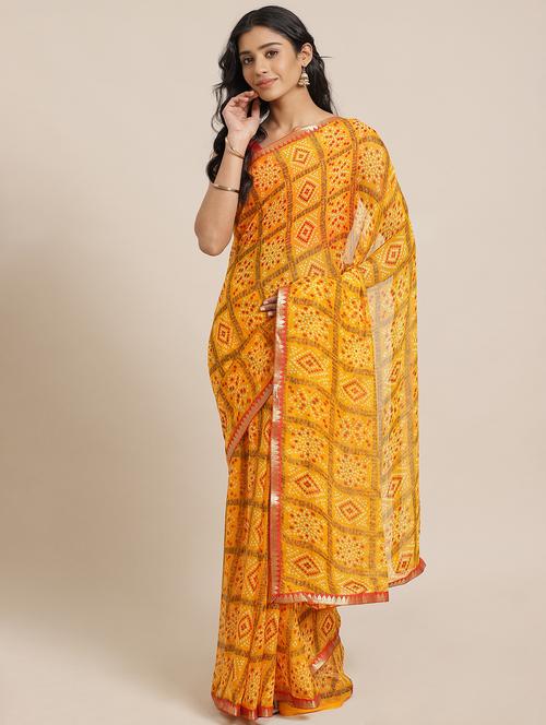 bandhani printed saree with blouse - 17563026 - Standard Image - 1
