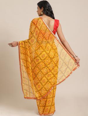 bandhani printed saree with blouse - 17563026 - Standard Image - 2