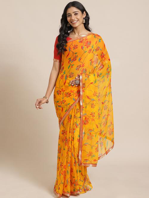 floral printed saree with blouse - 17563028 - Standard Image - 1