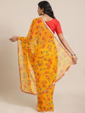 floral printed saree with blouse - 17563028 - Standard Image - 2
