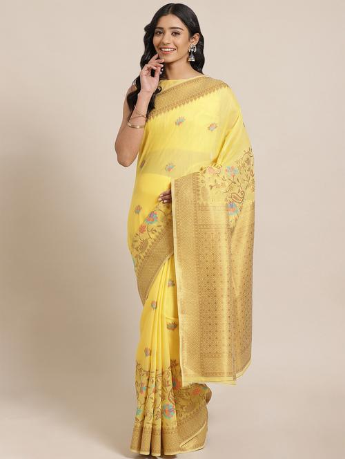 floral woven saree with blouse - 17563029 - Standard Image - 1