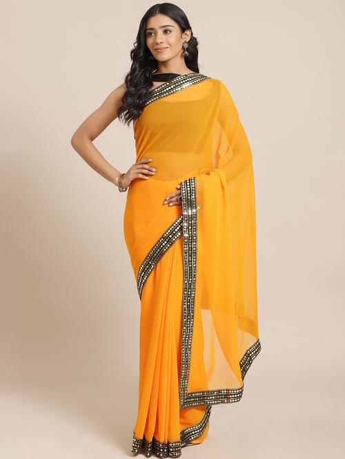 solid bordered saree with blouse - 17563030 - Standard Image - 1