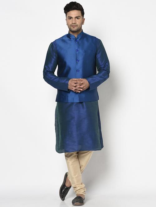 blue self design long kurta - 17563140 - Standard Image - 1