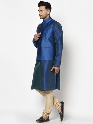 blue self design long kurta - 17563140 - Standard Image - 2