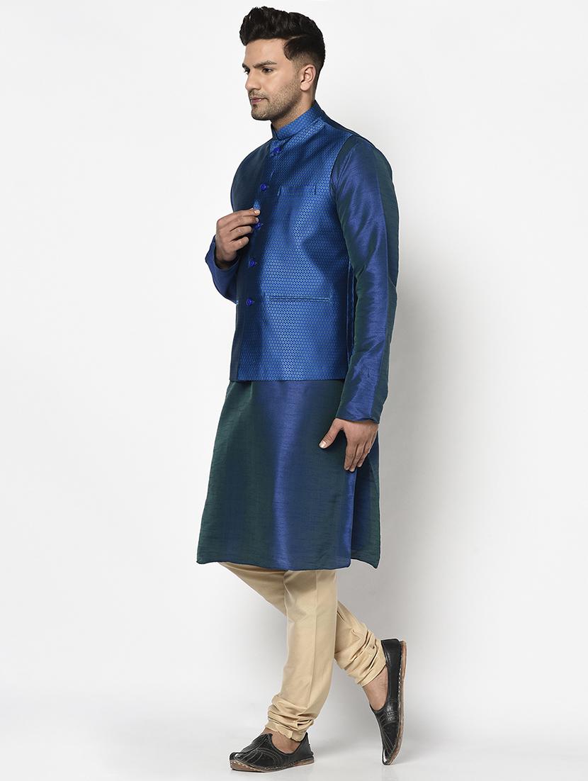 blue self design long kurta - 17563140 - Zoom Image - 2