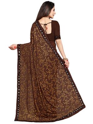 foil print ruffled saree with blouse - 17563192 - Standard Image - 2