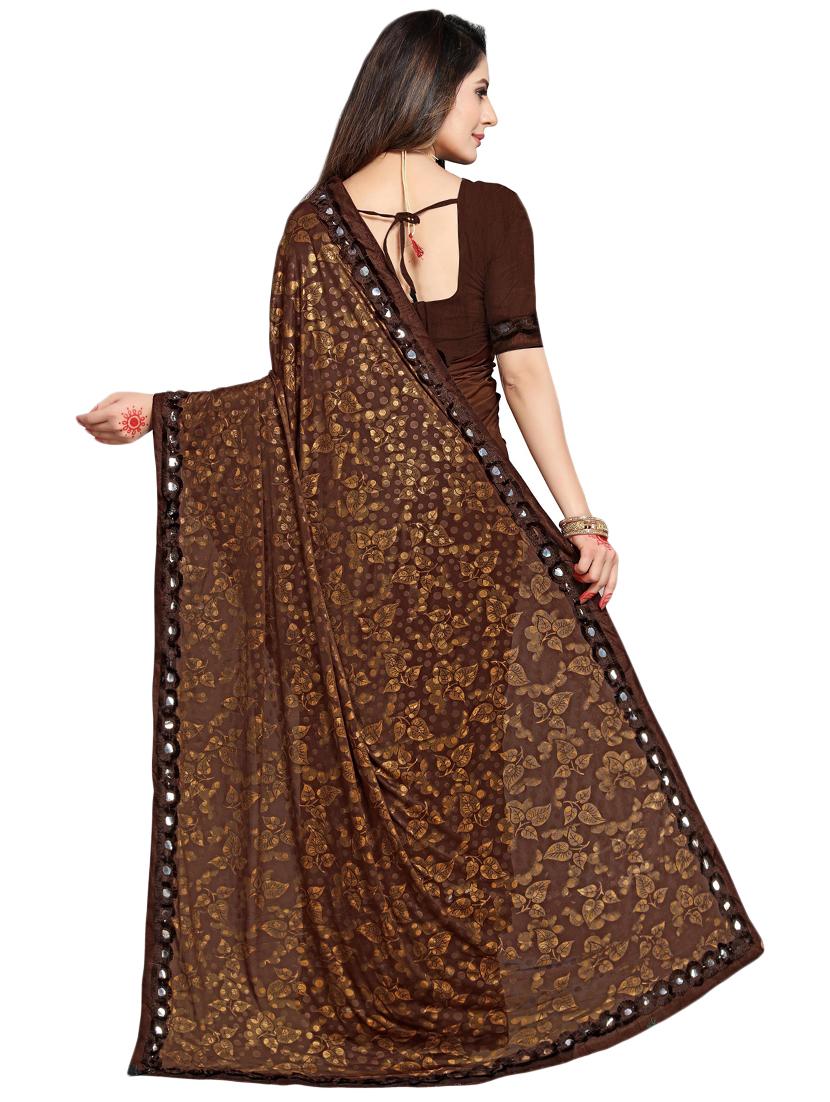 foil print ruffled saree with blouse - 17563192 - Zoom Image - 2