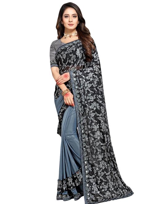foil print ruffled saree with blouse - 17563194 - Standard Image - 1