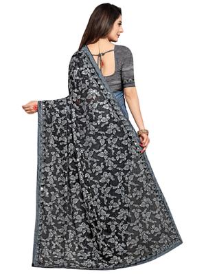 foil print ruffled saree with blouse - 17563194 - Standard Image - 2