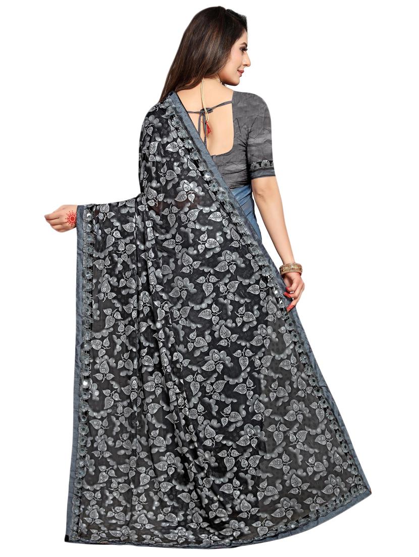 foil print ruffled saree with blouse - 17563194 - Zoom Image - 2