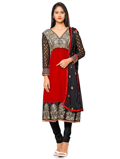 embroidered unstitched churidar suit - 17563198 - Standard Image - 1