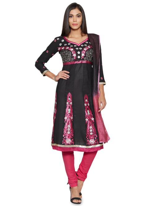 embroidered unstitched churidar suit - 17563200 - Standard Image - 1