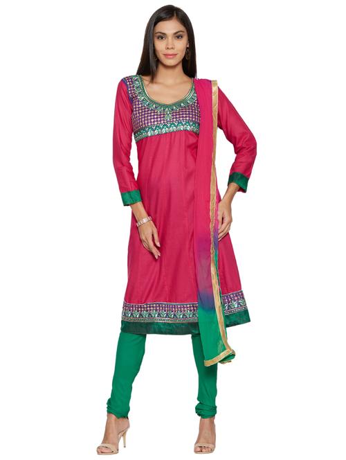 embroidered unstitched churidar suit - 17563201 - Standard Image - 1