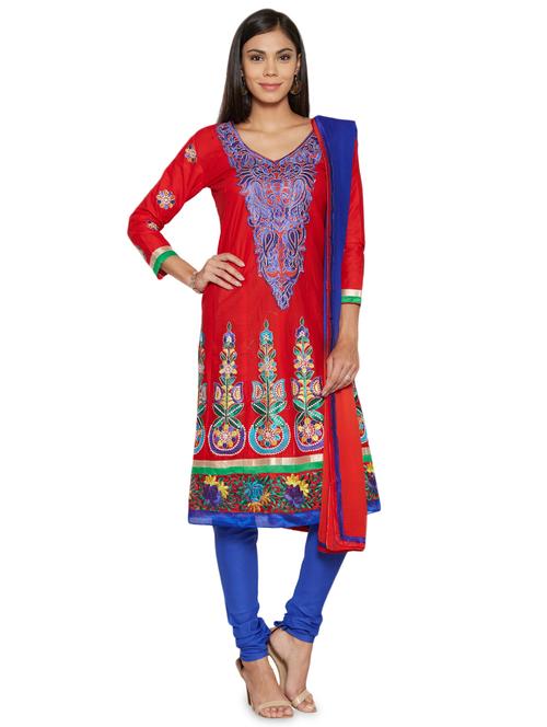 embroidered unstitched churidar suit - 17563202 - Standard Image - 1
