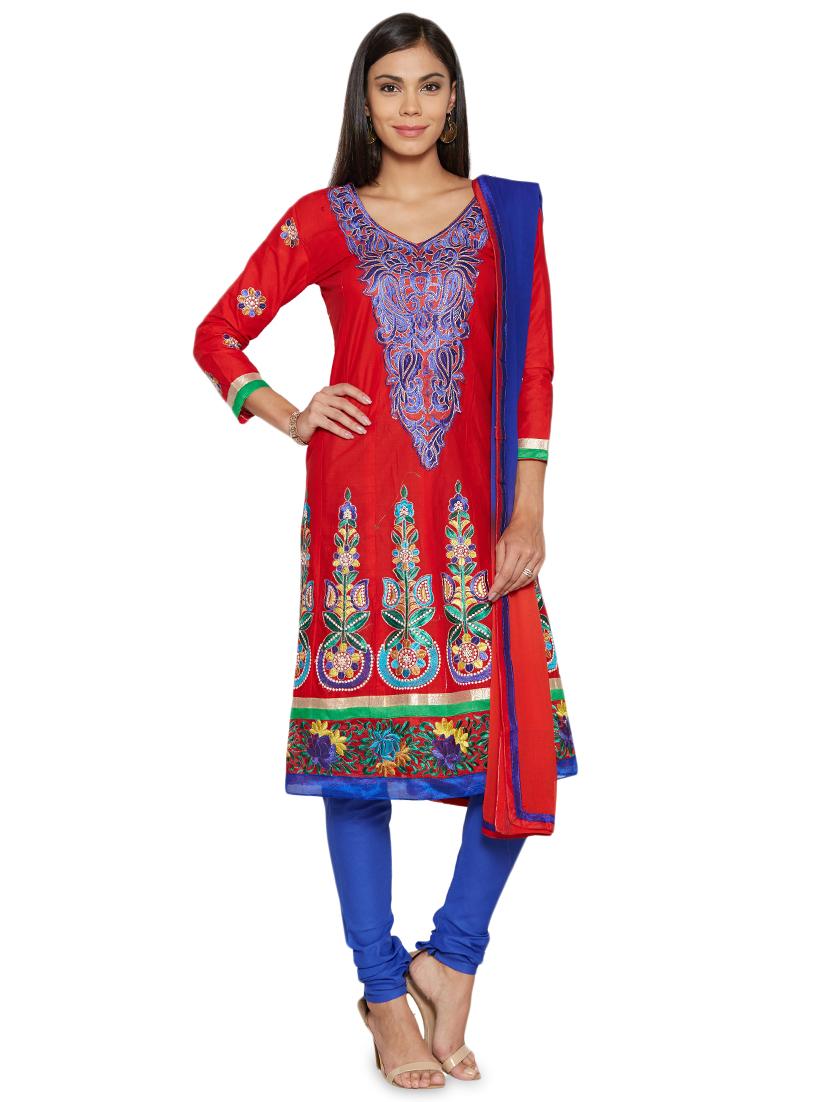embroidered unstitched churidar suit - 17563202 - Zoom Image - 1