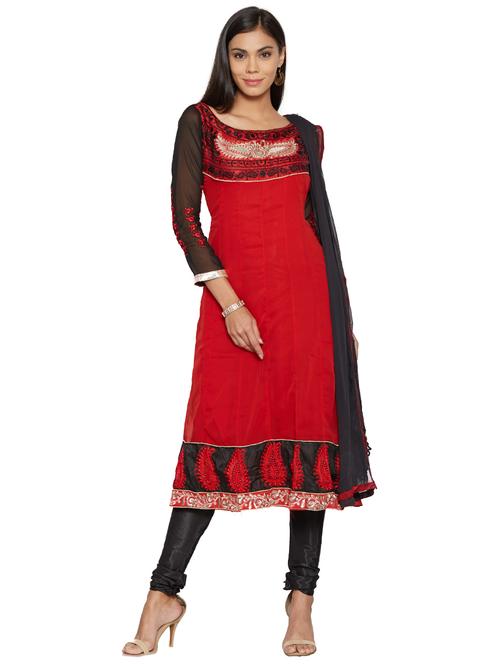 embroidered unstitched churidar suit - 17563203 - Standard Image - 1