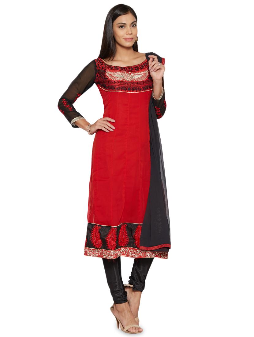embroidered unstitched churidar suit - 17563203 - Zoom Image - 2