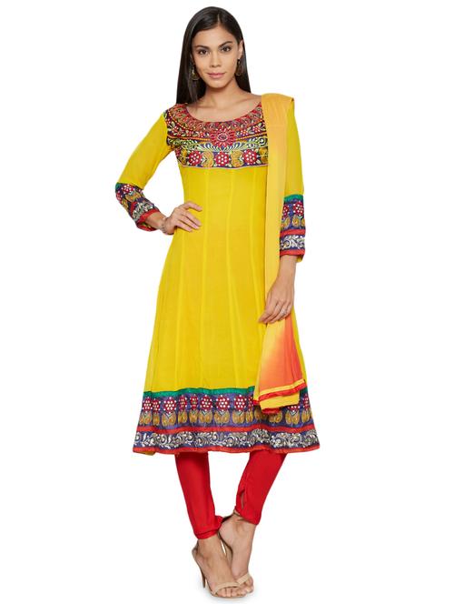 embroidered unstitched churidar suit - 17563205 - Standard Image - 1