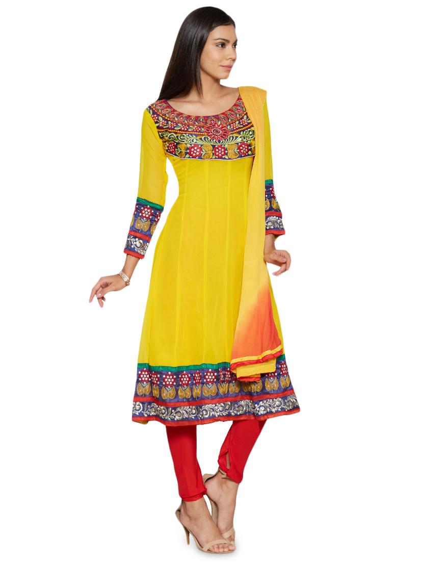 embroidered unstitched churidar suit - 17563205 - Zoom Image - 2