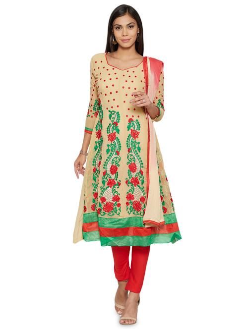 embroidered unstitched churidar suit - 17563206 - Standard Image - 1