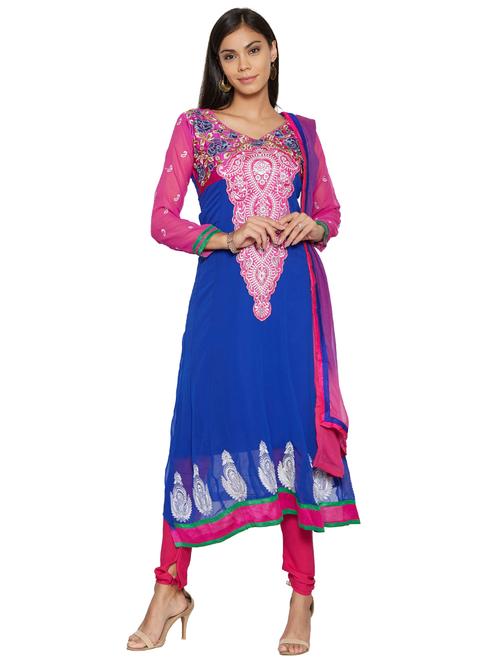 embroidered unstitched churidar suit - 17563209 - Standard Image - 1