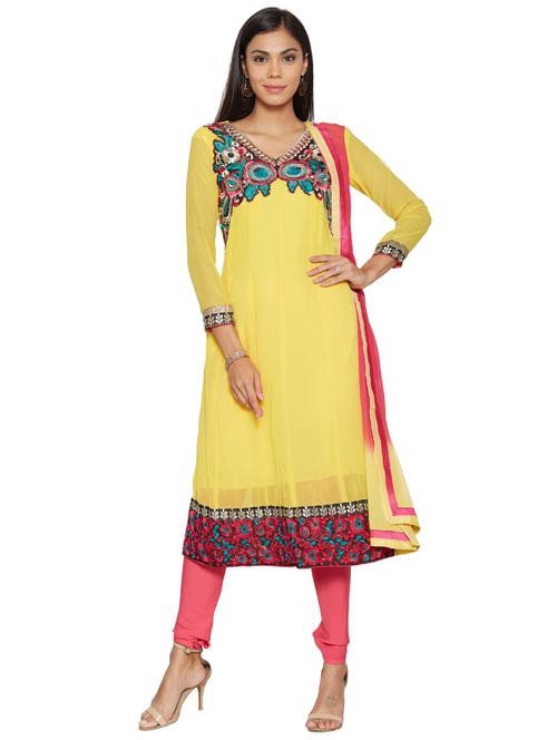 embroidered unstitched churidar suit - 17563210 - Standard Image - 1