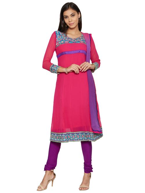 embroidered unstitched churidar suit - 17563211 - Standard Image - 1