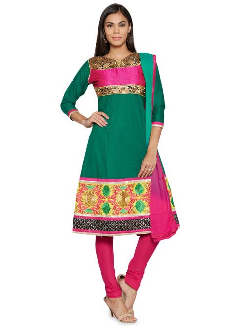 embroidered unstitched churidar suit - 17563212 - Standard Image - 1