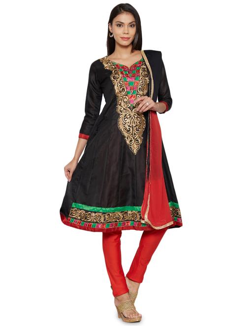 embroidered unstitched churidar suit - 17563214 - Standard Image - 1