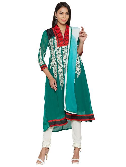 embroidered unstitched churidar suit - 17563216 - Standard Image - 1