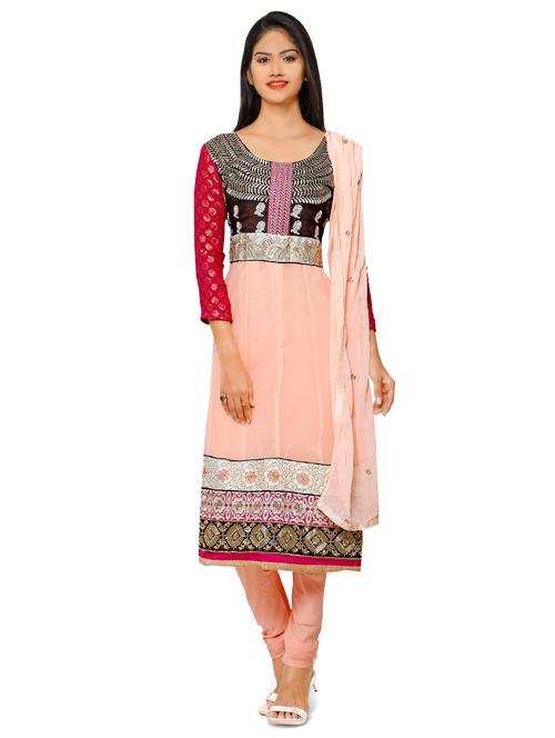 embroidered unstitched churidar suit - 17563238 - Standard Image - 1