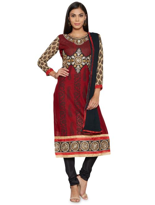 embroidered unstitched churidar suit - 17563240 - Standard Image - 1