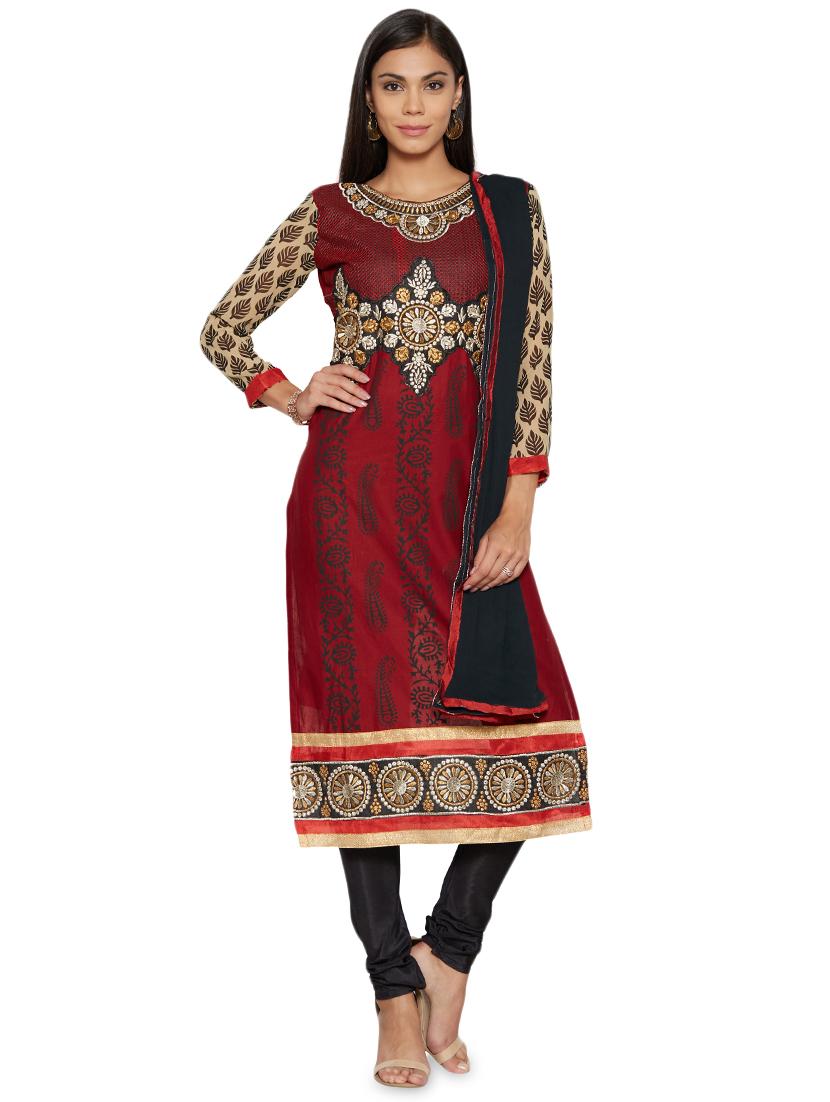 embroidered unstitched churidar suit - 17563240 - Zoom Image - 1