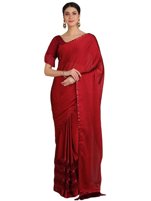 lace detailed solid saree with blouse - 17563286 - Standard Image - 1