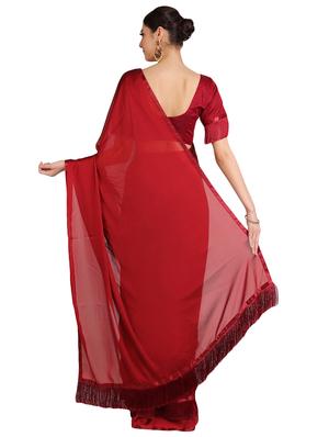 lace detailed solid saree with blouse - 17563286 - Standard Image - 2