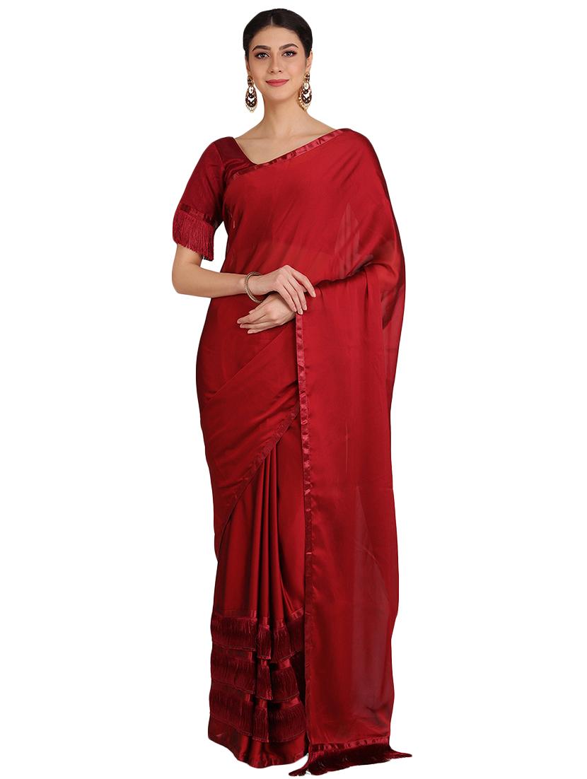 lace detailed solid saree with blouse - 17563286 - Zoom Image - 1