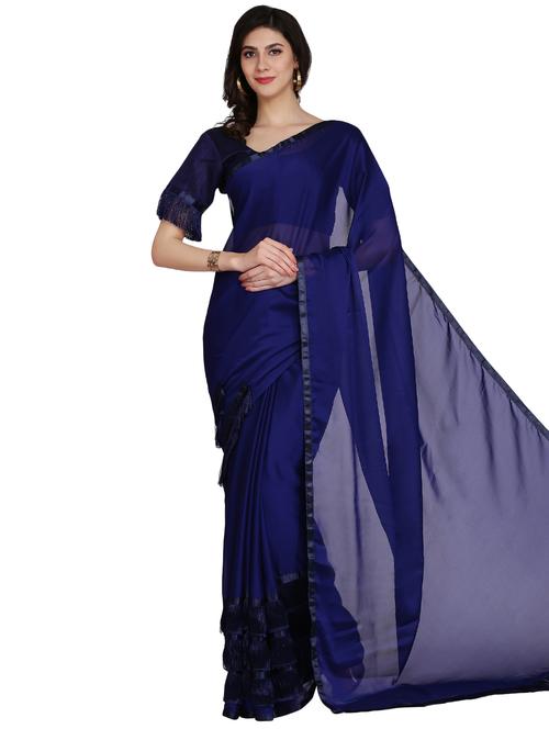 lace detailed solid saree with blouse - 17563287 - Standard Image - 1