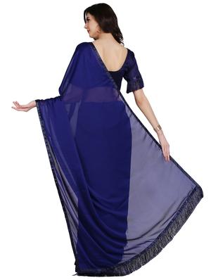 lace detailed solid saree with blouse - 17563287 - Standard Image - 2