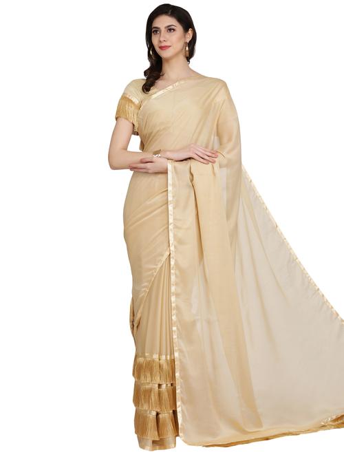 lace detailed solid saree with blouse - 17563288 - Standard Image - 1
