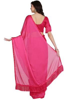 lace detailed solid saree with blouse - 17563289 - Standard Image - 2