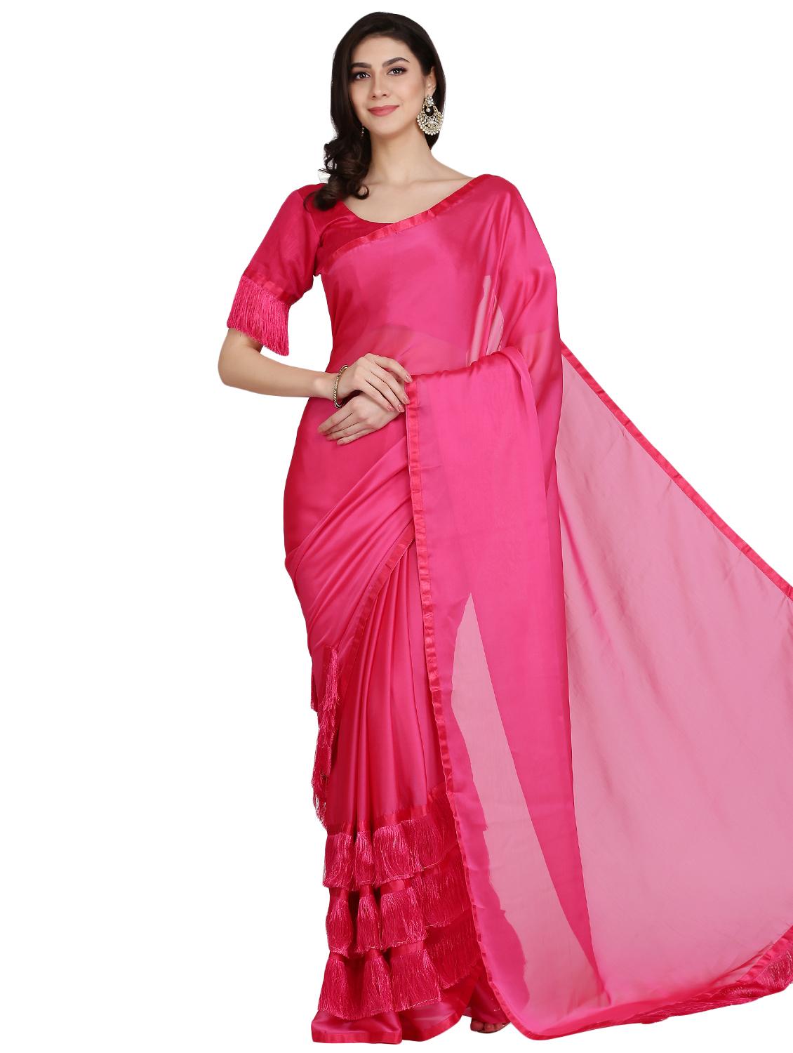 lace detailed solid saree with blouse - 17563289 - Zoom Image - 1