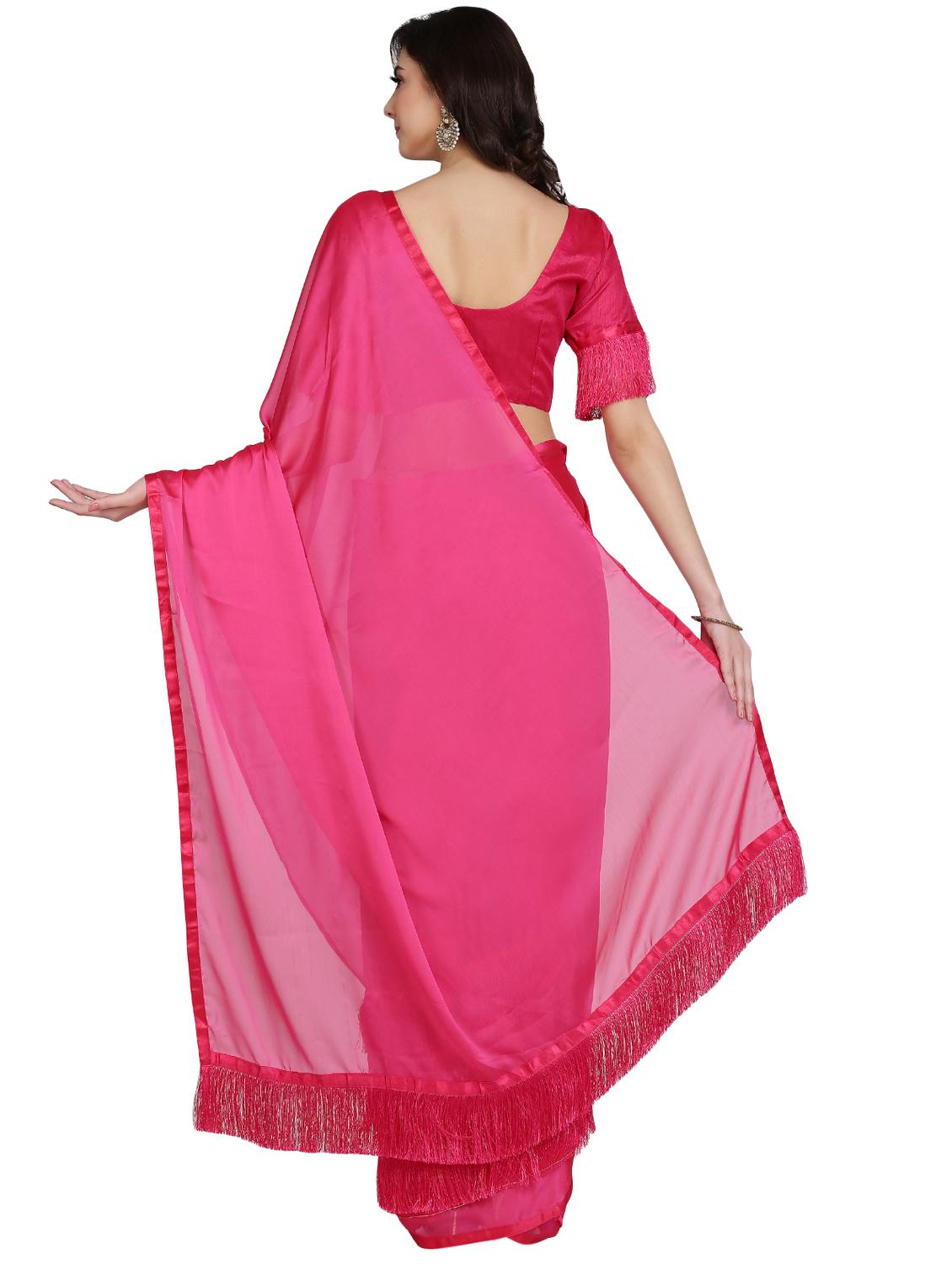lace detailed solid saree with blouse - 17563289 - Zoom Image - 2