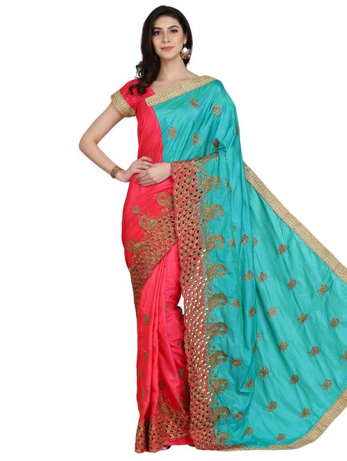embroidered half & half saree with blouse - 17563290 - Standard Image - 1