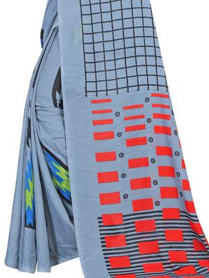 check printed saree with blouse - 17563810 - Standard Image - 3