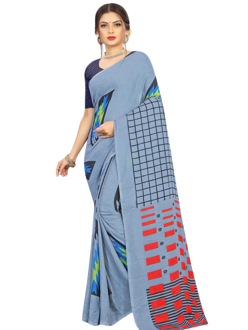 check printed saree with blouse - 17563810 - Zoom Image - 1