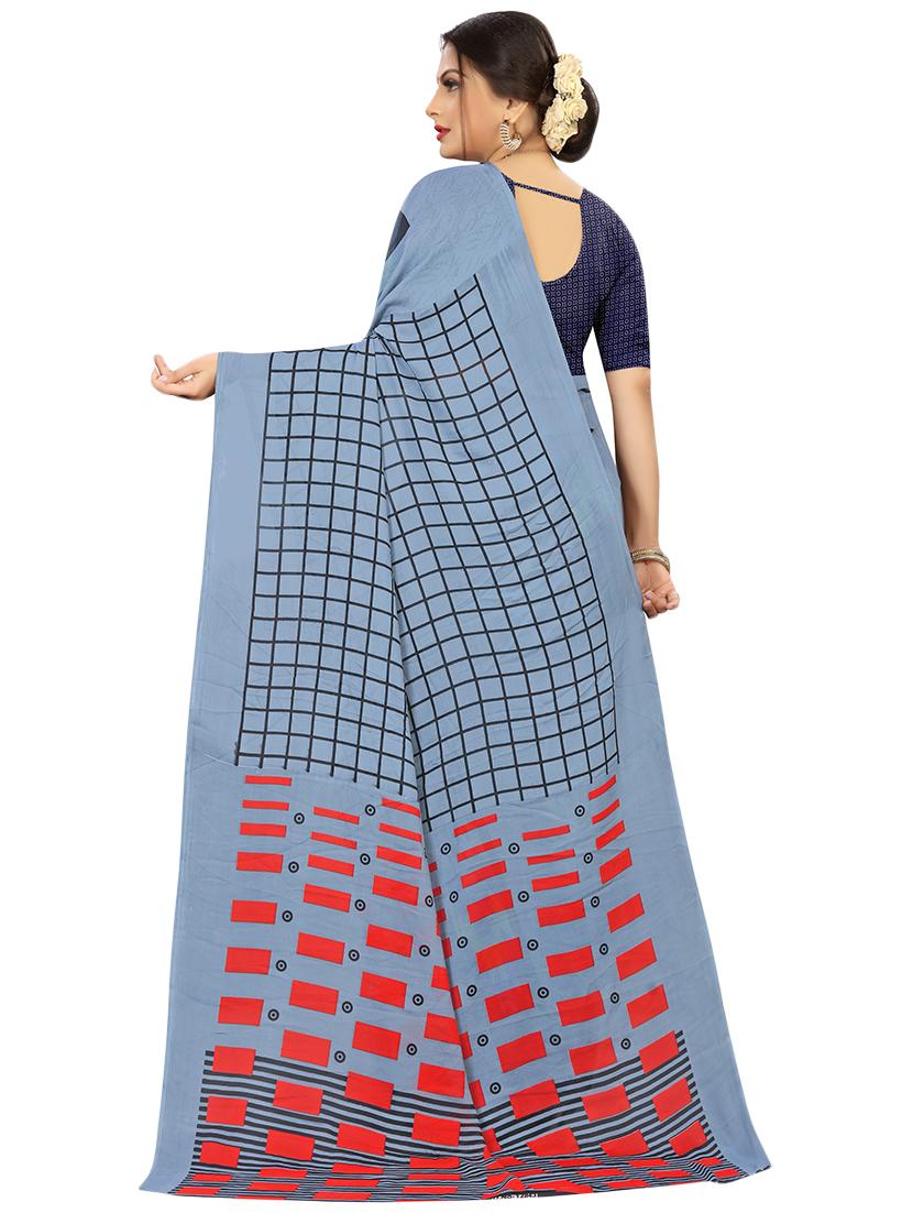check printed saree with blouse - 17563810 - Zoom Image - 2