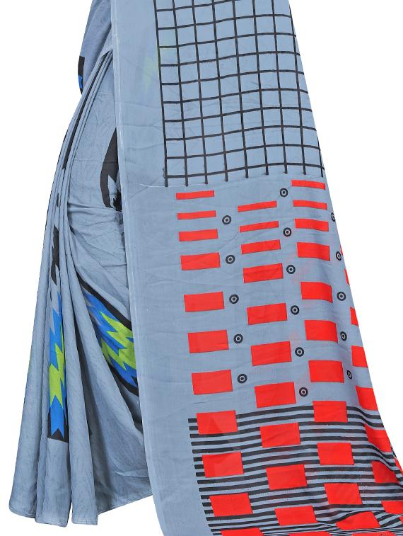 check printed saree with blouse - 17563810 - Zoom Image - 3